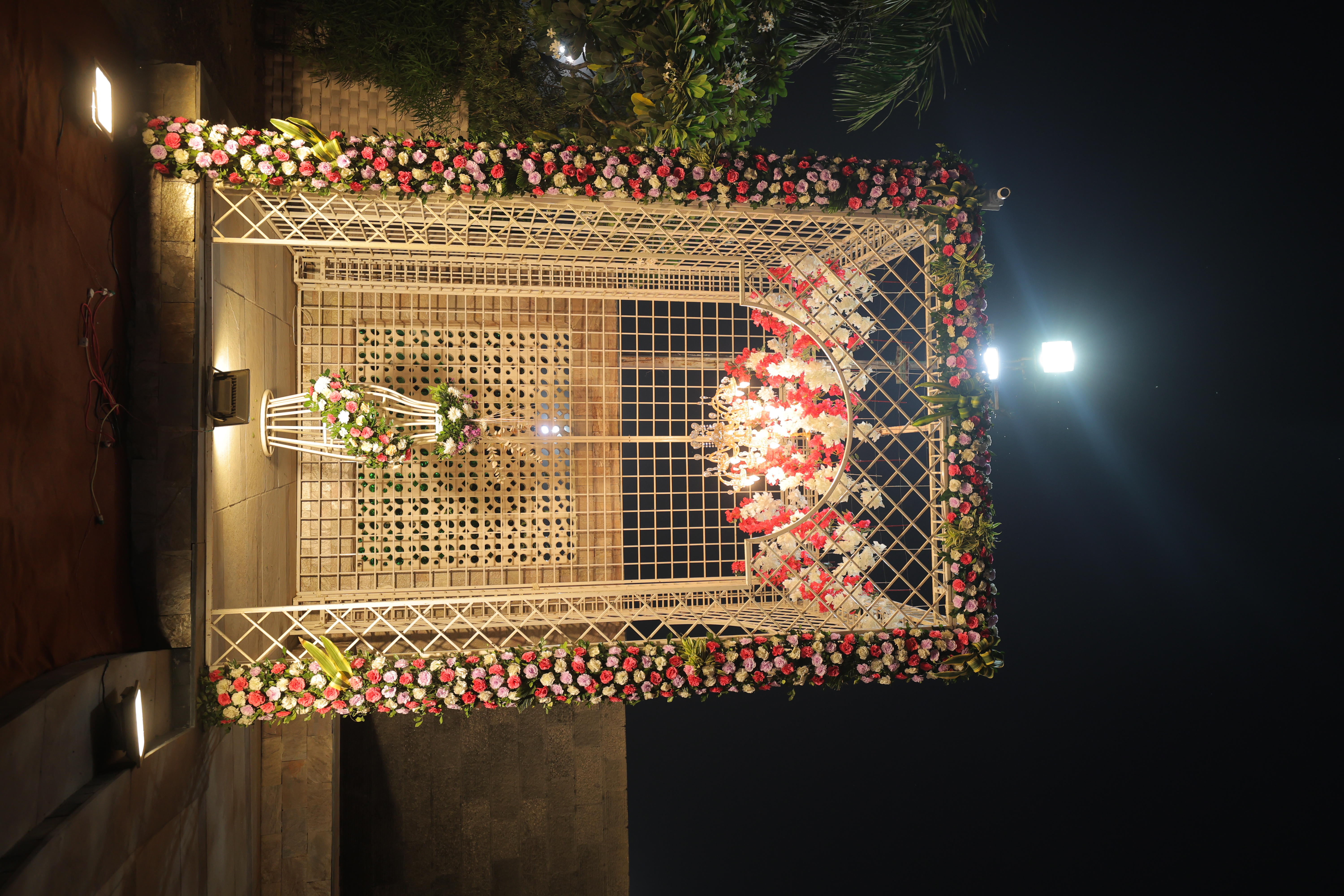 Grand entrance gate decoration at Upvan Party Plot