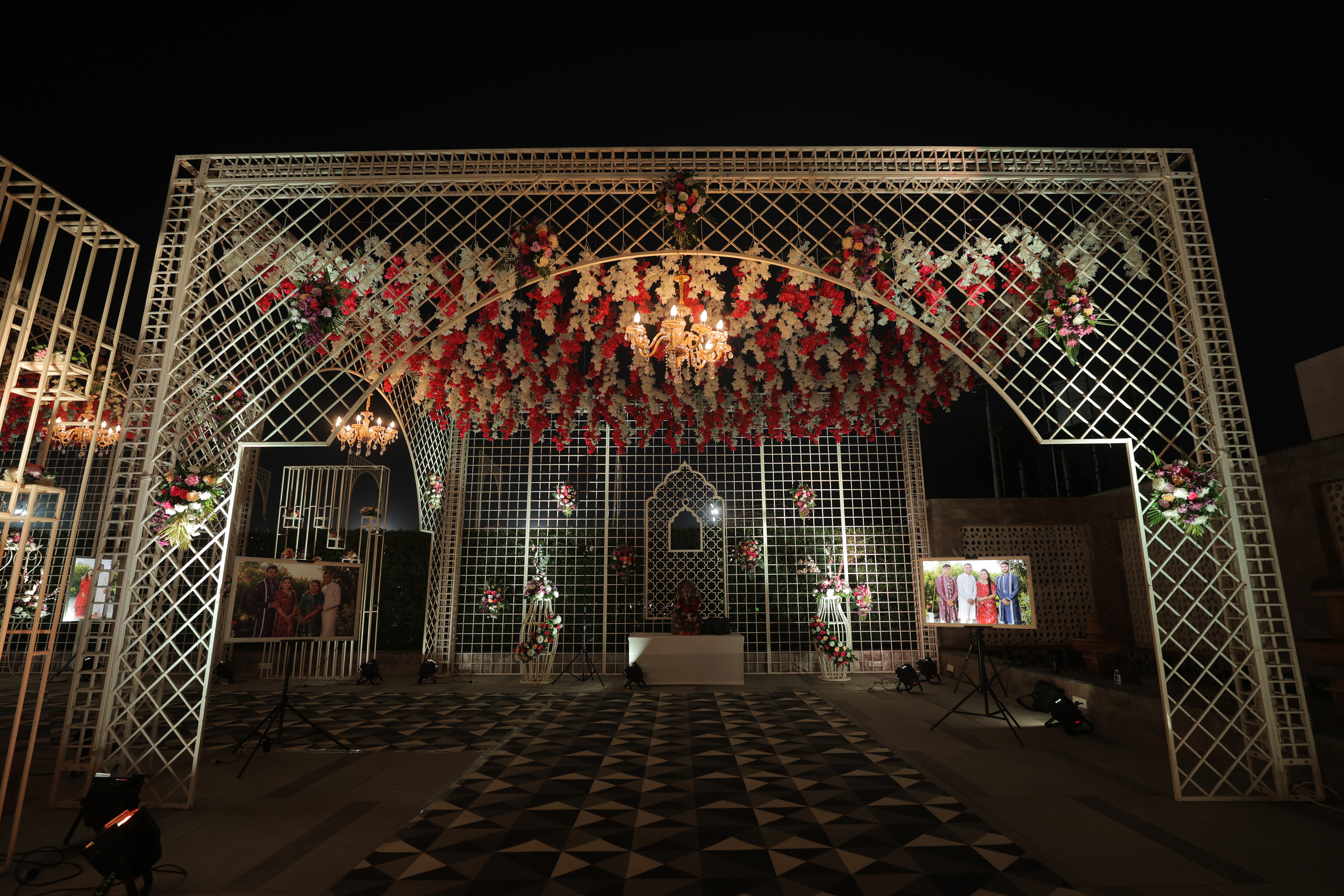 Grand entrance gate decoration at Upvan Party Plot