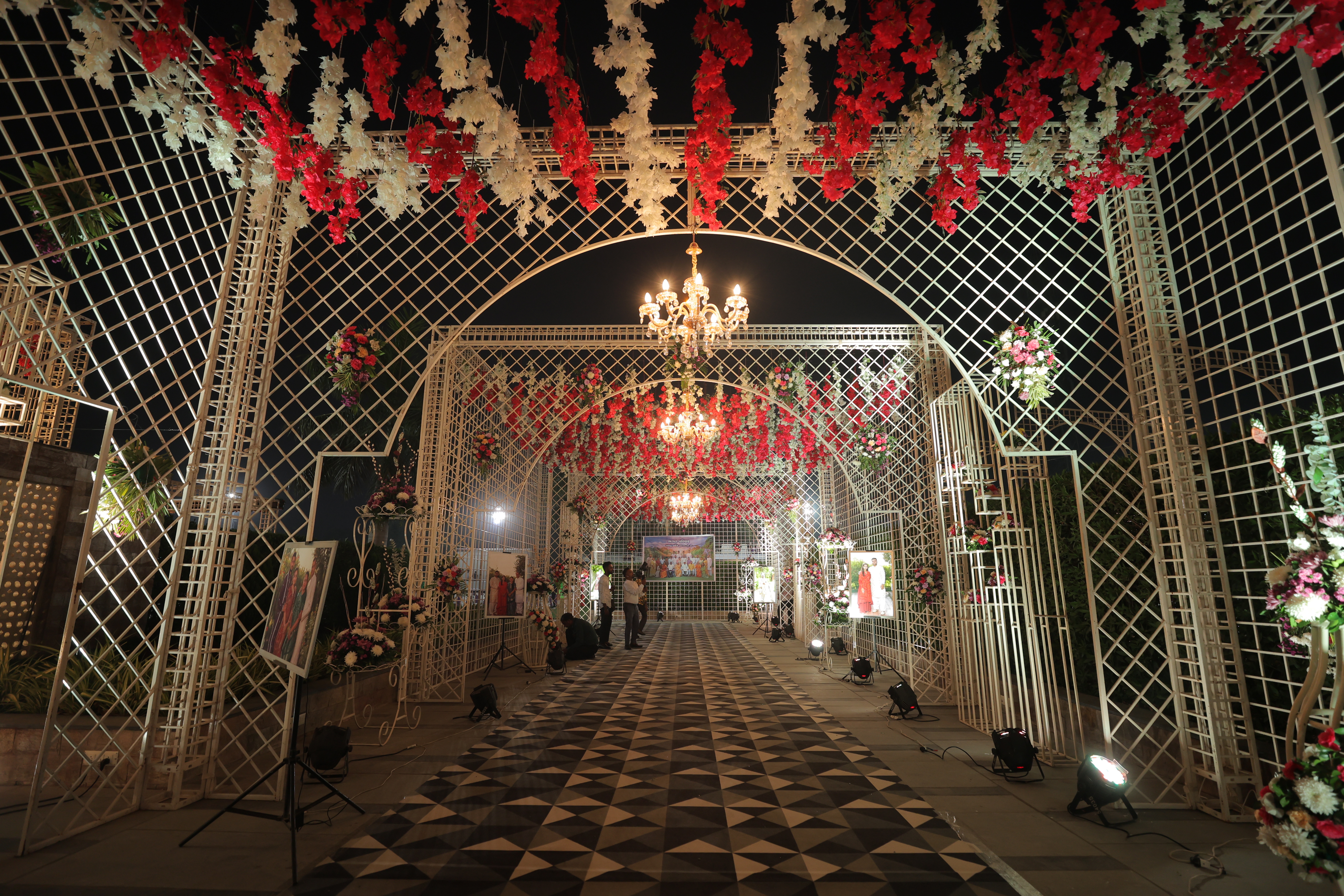 Grand entrance gate decoration at Upvan Party Plot