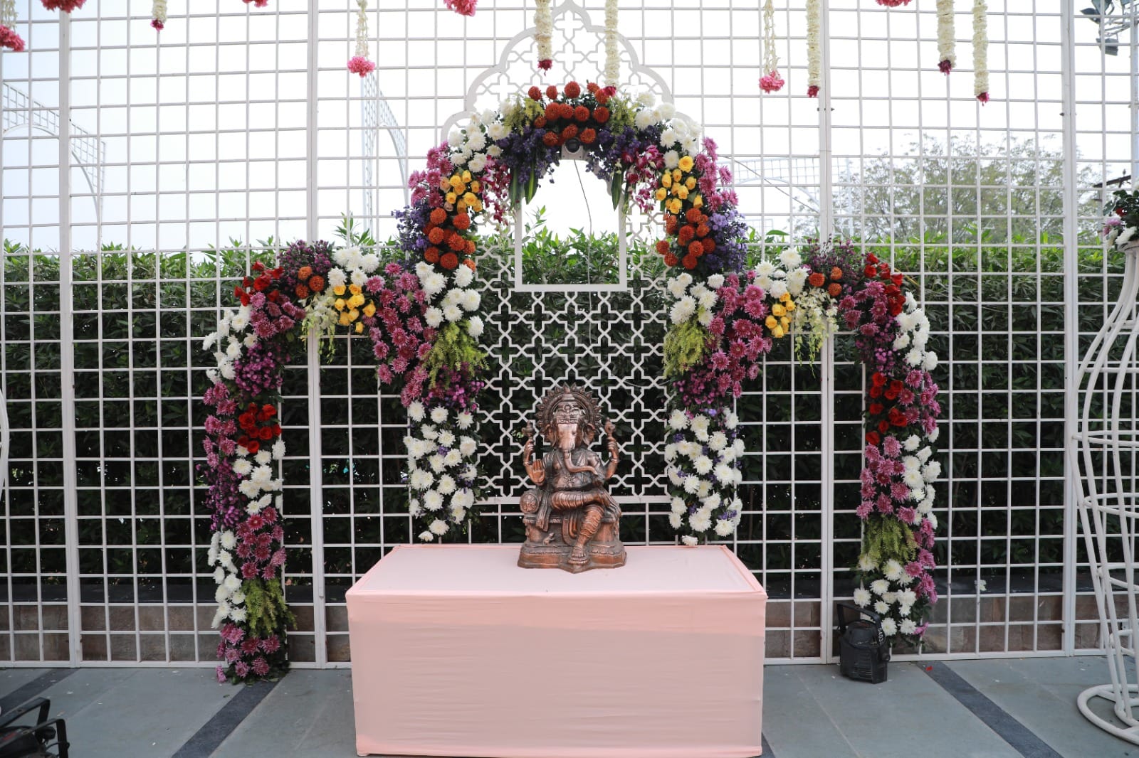 Grand entrance gate decoration at Upvan Party Plot